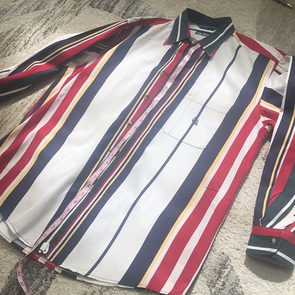 100% cotton Nautica long sleeve; striped button up